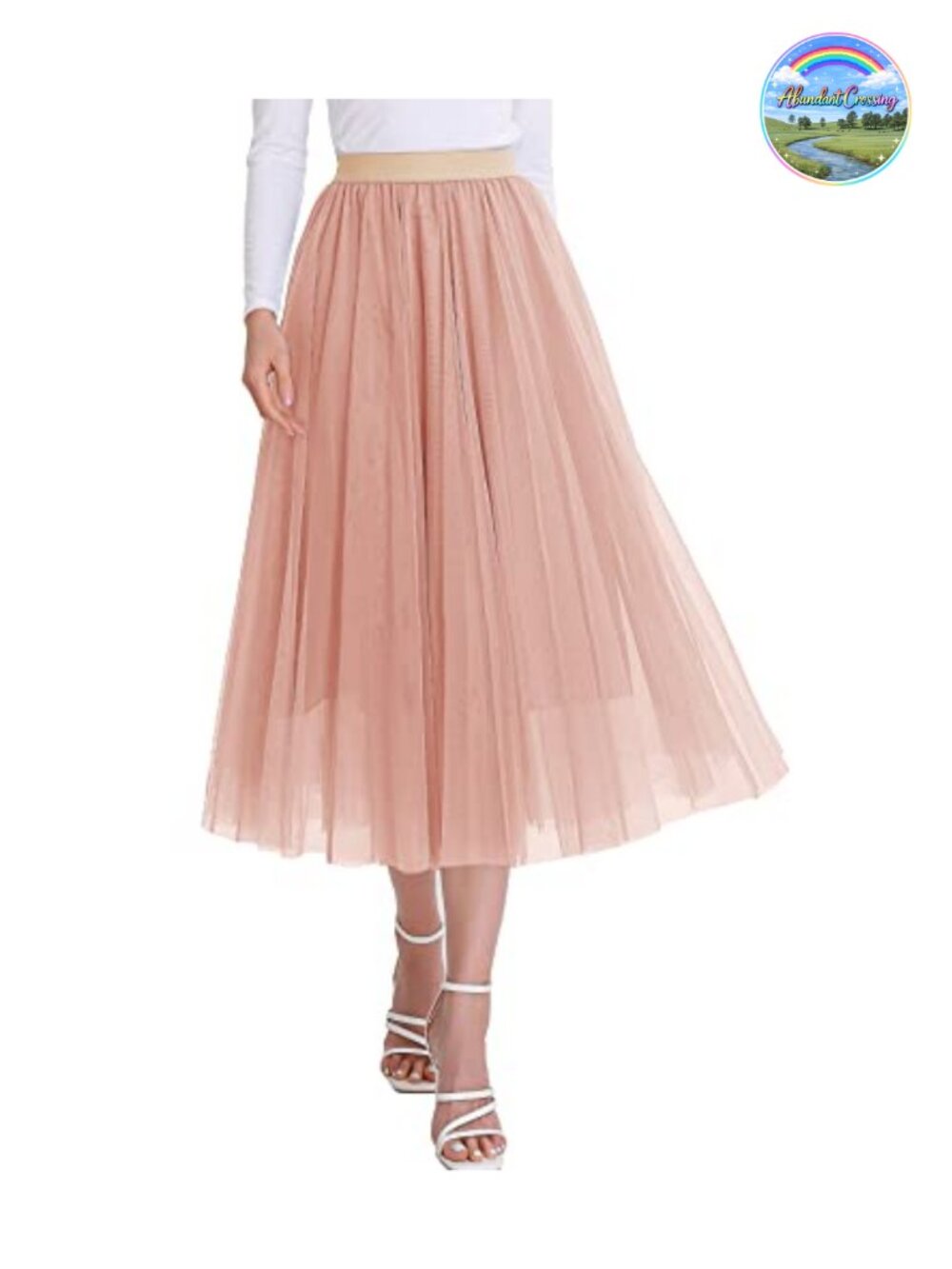 Tulle Midi Skirt High Waist Pleated Mesh Flowy A-Line Party Tutu